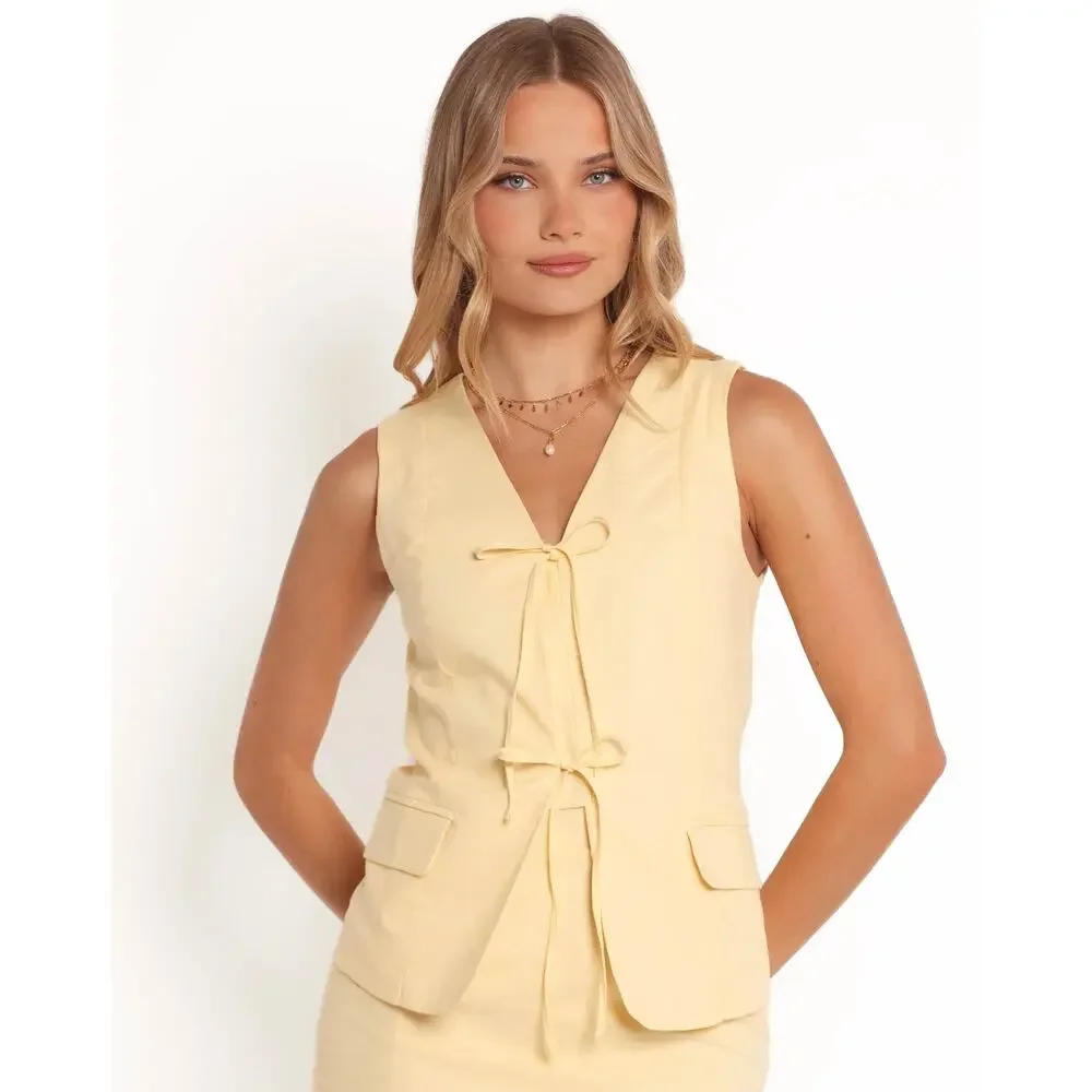 PETAL + PUP Meara Tie Front Vest Top Yellow Size Medium - Picture 2 of 7